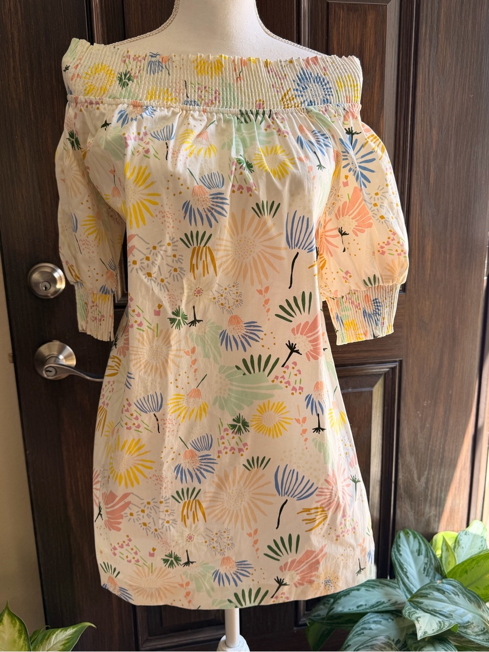 Girls' Off-Shoulder Floral Dress - Pastel Multi